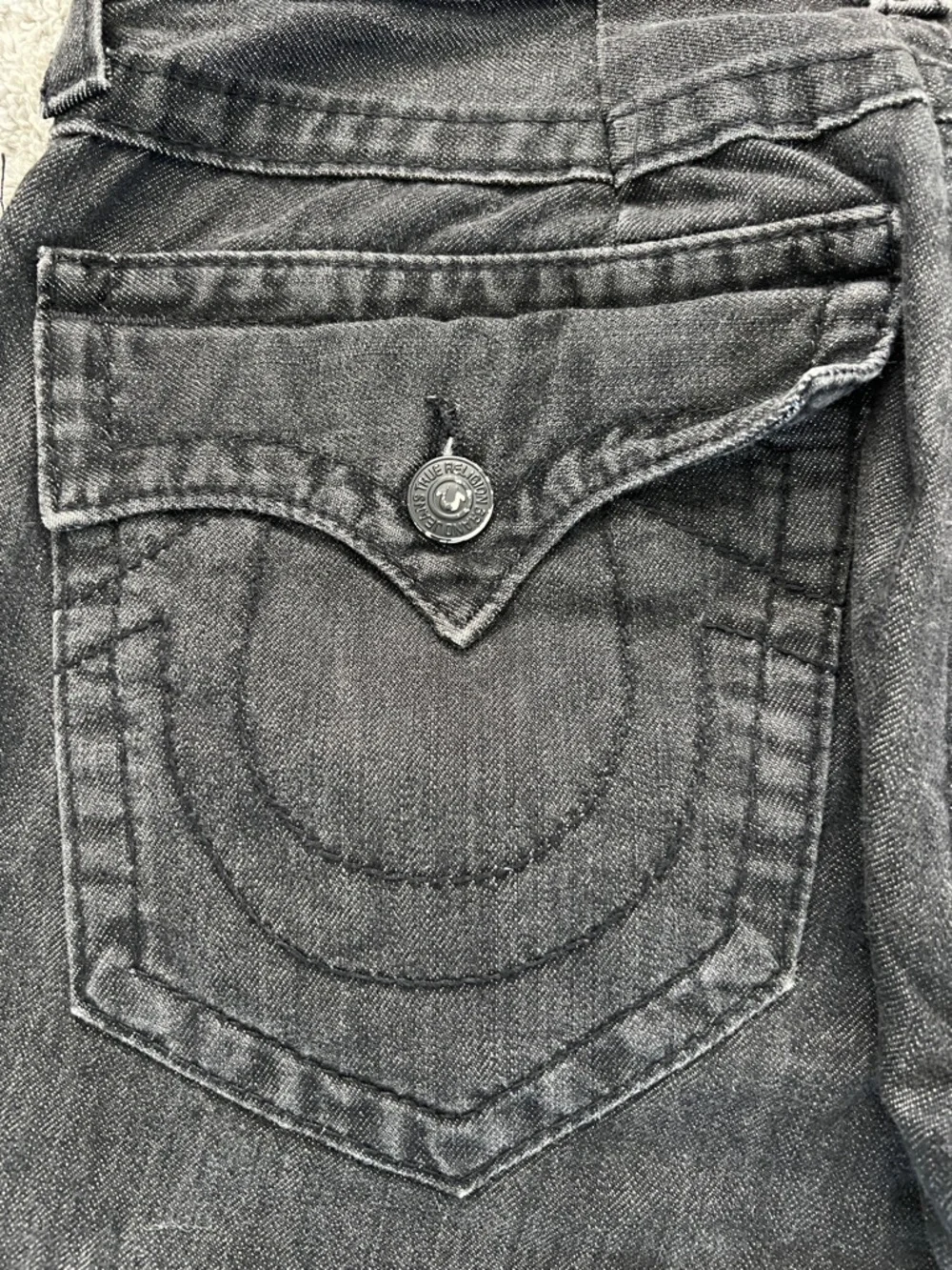 True Religion Men’s Ricky Straight Black Denim Jeans Flap Pockets - Size 34